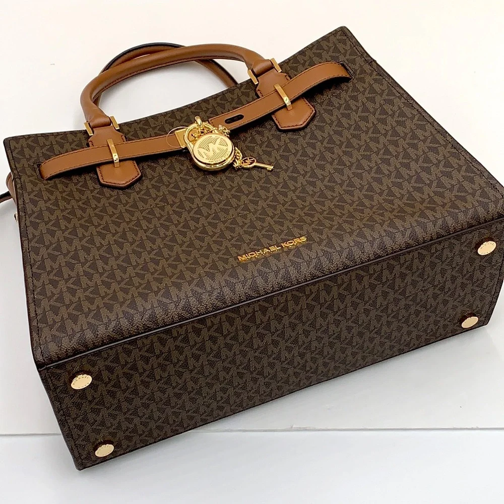 Michael Kors Hamilton Med Satchel Shoulder Crossbody Bag luggage/Brown Signature - Picture 7 of 16